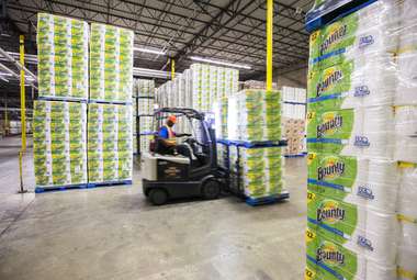 A Procter & Gamble employee moves Bounty paper towels in Albany, Ga. Procter & Gamble is among the largest brand owners in the manufacturing sector. (AP Images for Procter & Gamble/Mark Wallheiser)